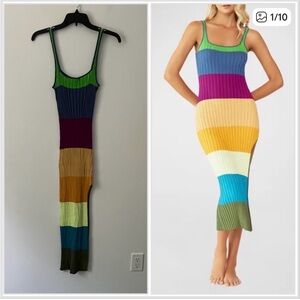 PQ Striped Rib-Knit Multicolor Midi Dress - XS/S